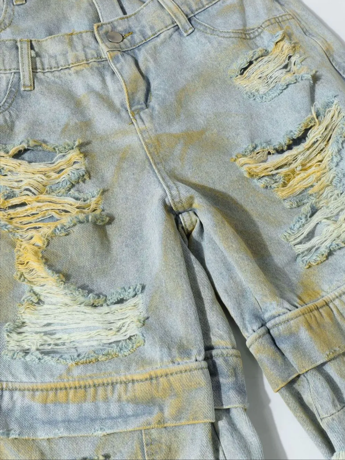WRAITHCUT Double Layer Distressed Shorts - Artistic Weathered Denim | R4RE