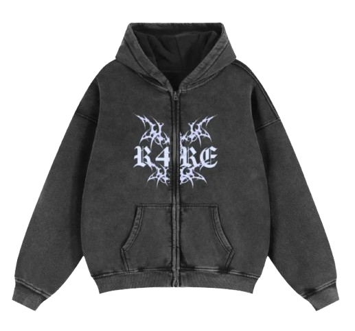 CYBERWAVE x R4RE acid-wash hoodie with double zipper - dystopian streetwear