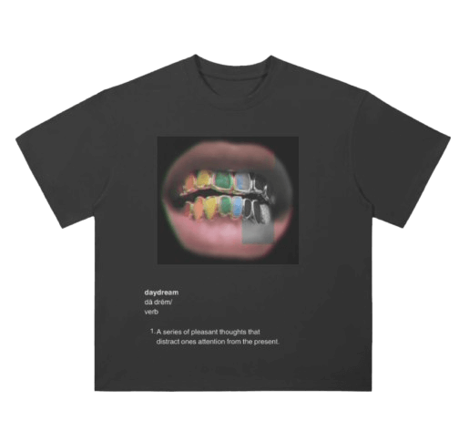 DREAMWAVE x R4RE Tee with grillz graphic design - high-concept streetwear with digital effects
