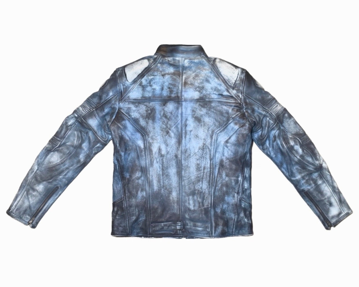 R4RE CHROMITE moto racer jacket — full front view, cowhide chrome acid-wash distressed leather