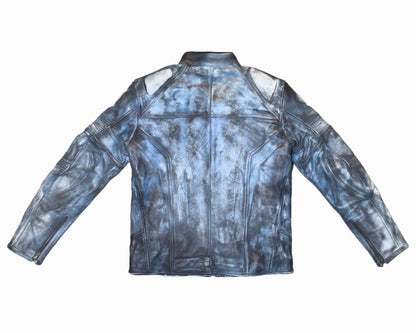 R4RE CHROMITE moto racer jacket — full front view, cowhide chrome acid-wash distressed leather