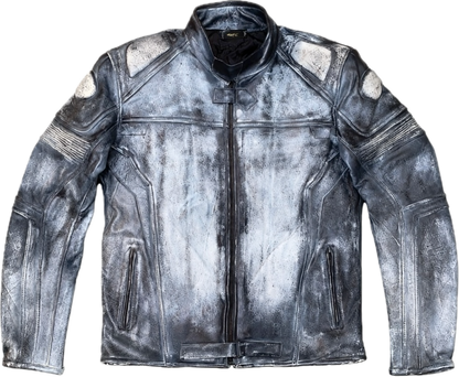 R4RE CHROMITE moto racer jacket — full front view, cowhide chrome acid-wash distressed leather