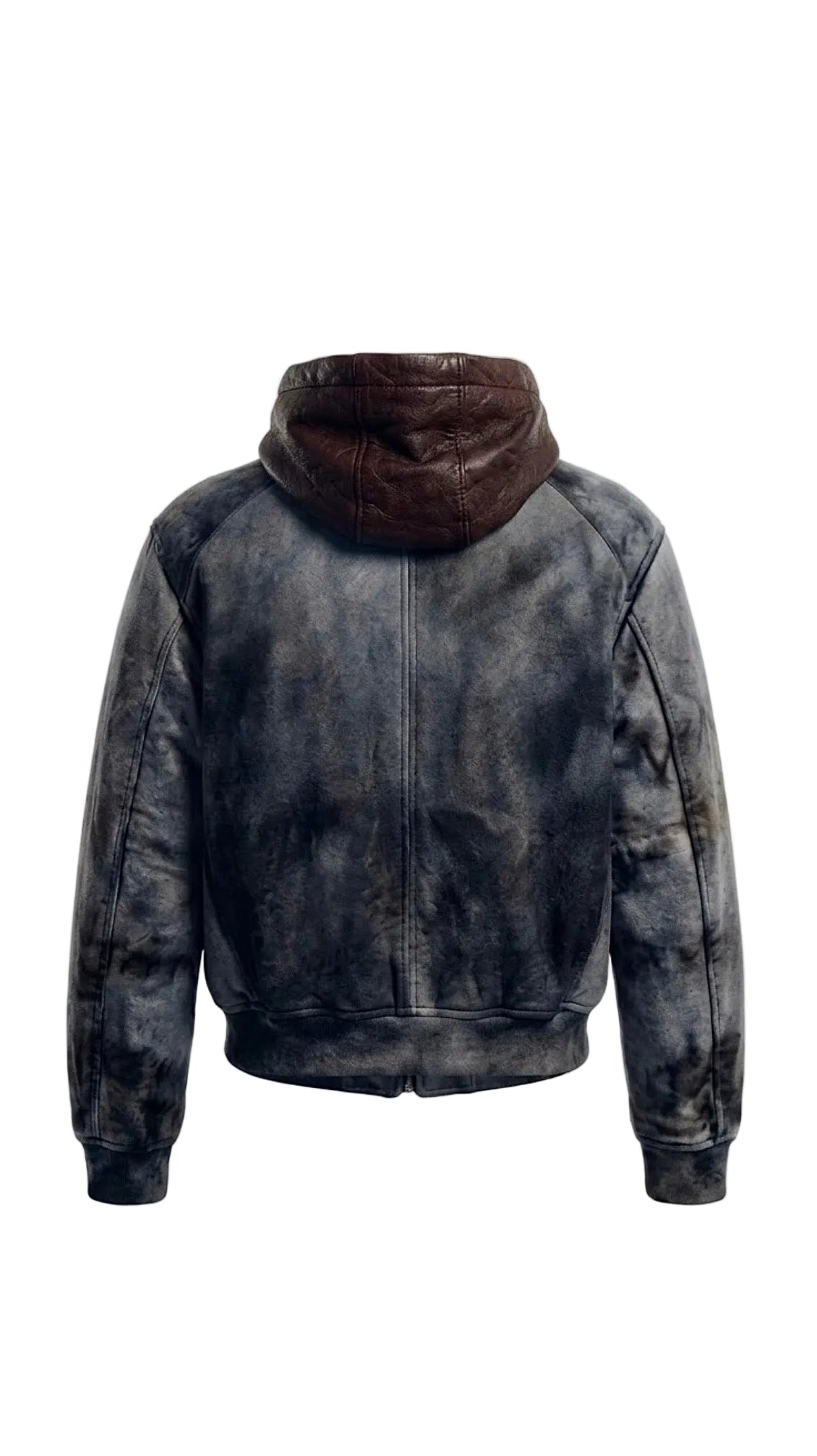 R4RE AEON waxed zip up hoodie with maroon leather hood and white zip